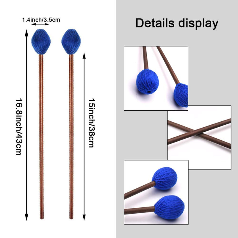 Marimba Mallets 1 Pair Medium Hard Yarn Head Marimba Mallets and 1 Pair Rubber Mallets Sticks with Wood Handle for Percussion Bell Glockenspiel