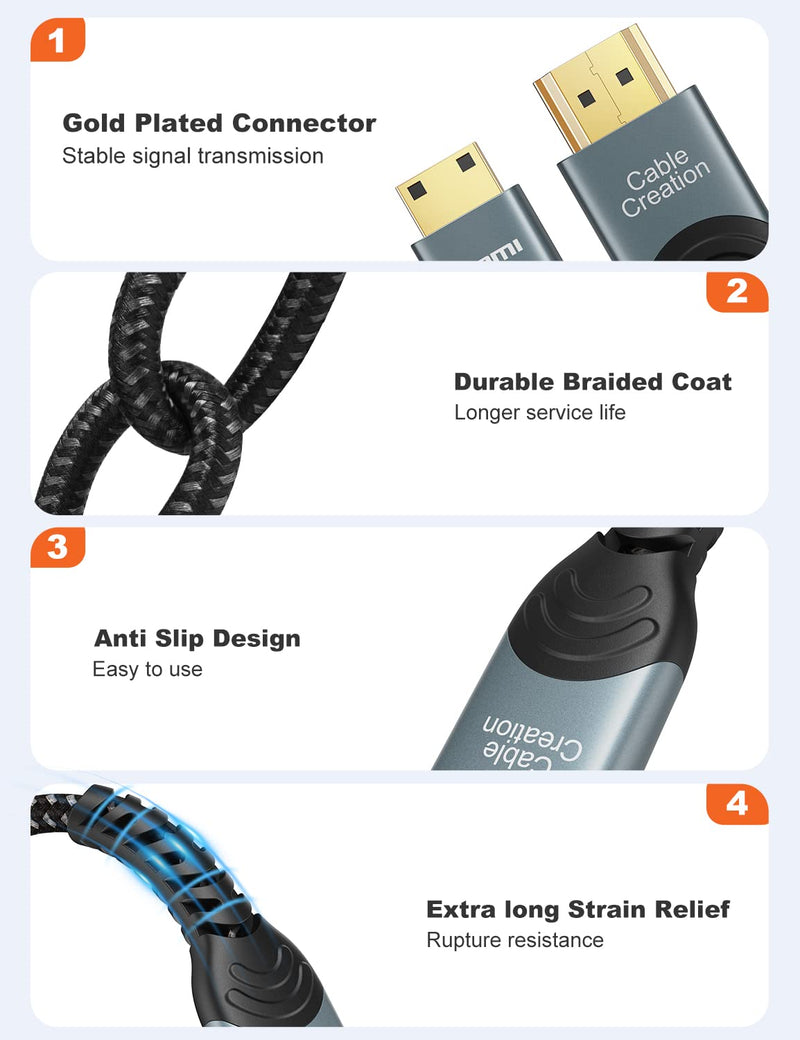 Mini HDMI to HDMI Cable 10FT, CableCreation High Speed 4K x 2K 60Hz Male to Male 4K HDMI Adapter, & Cable Tie, Compatible with Camera,Camcorder,Laptop,HDTV, Raspberry Pi Zero W