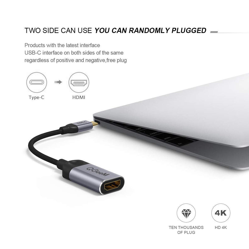 QGeeM USB C to HDMI Adapter 4K Cable, USB Type-C to HDMI Adapter [Thunderbolt 3 Compatible] Compatible with MacBook Pro 2018/2017, Samsung Galaxy S9/S8, Surface Book 2, Dell XPS 13/15, Pixelbook More Grey
