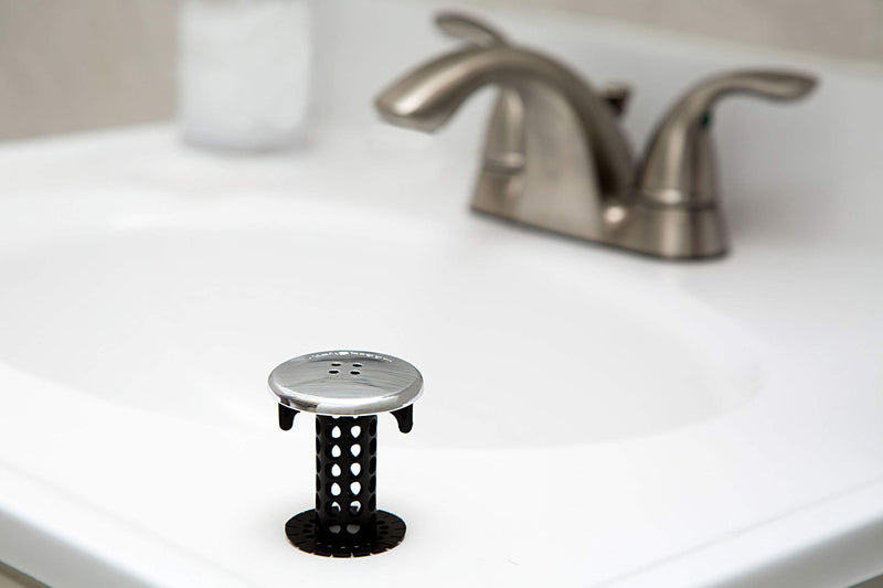 SinkShroom Chrome Edition Revolutionary Bathroom Sink Drain Protector Hair Catcher, Strainer, Snare, Black