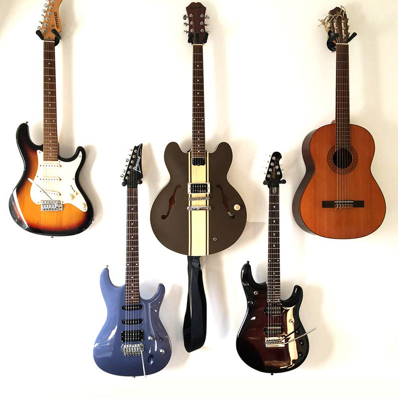 Guitar Wall Mount Hanger 4-Pack, Moodve Guitar-Shaped Metal Guitar Hook, Black Guitar Holder Stand For Bass Electric Acoustic Guitar Ukulele