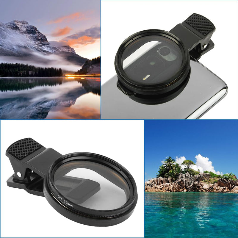 52mm Clip-on CPL Phone Camera Lens Filter, Universal CPL Phone Camera Lens Polarizer Clip-On Cellphone CPL Filter Compatible with iPhoneSamsung/Android Smartphones(Size:52mm) 52mm