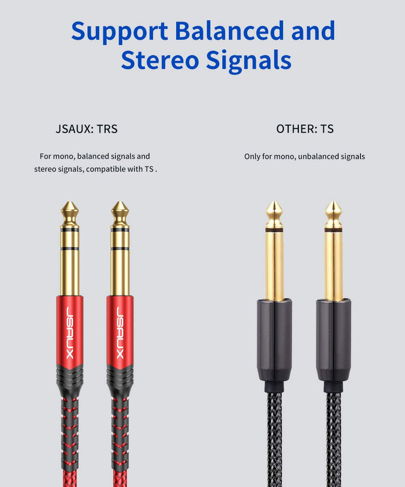 [AUSTRALIA] - Professional Guitar Cable 3M (10ft), JSAUX 1/4"6.35mm to 6.35mm TRS Stereo Audio Guitar Lead Nylon Braided Jack Instrument Cable for Electric Guitar, Bass, Amp, Keyboard, Mondolin - Red 