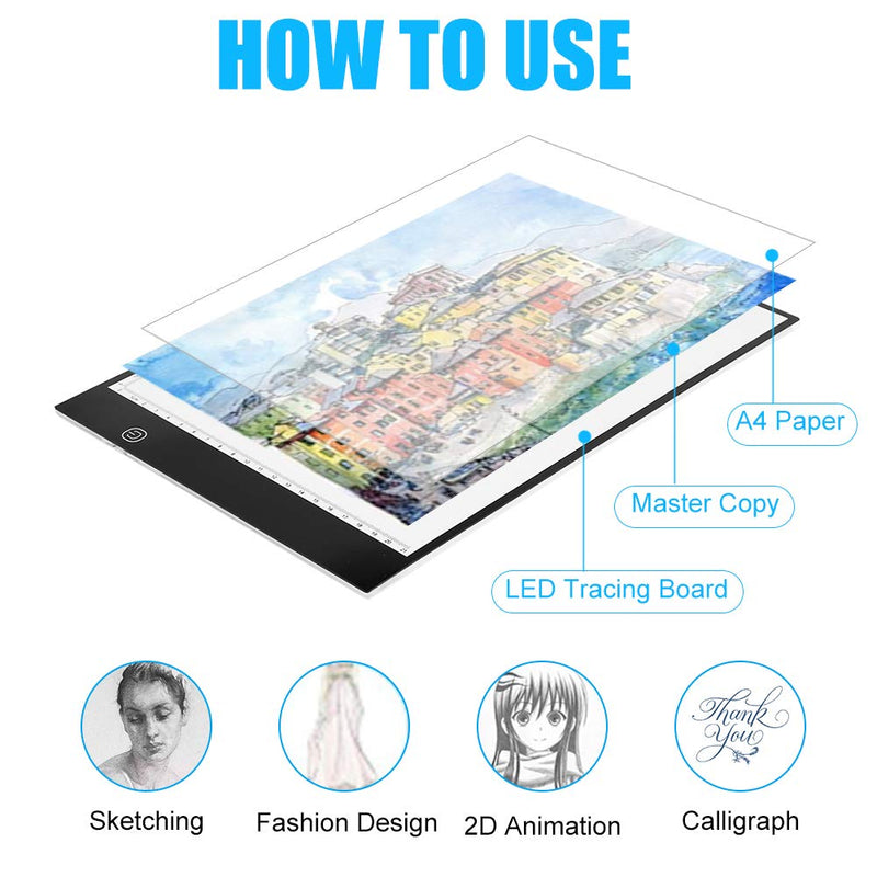 A4 LED Tracing Light Pad,Portable LED Artcraft Tracing Light Board Light Box Brightness Control with USB Power for Kids Artists Animation Sketching Drawing