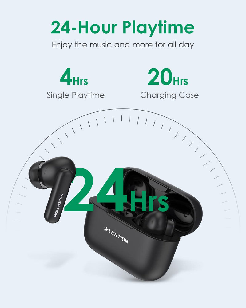 LENTION T2 Active Noise Canceling TWS True Wireless Earbuds, ENC Noise Reduction, Touch Control with Wireless Charging Case, IPX4 Waterproof, Bluetooth 5.1 Earphones, 20 Hours Playback (T2, Black)