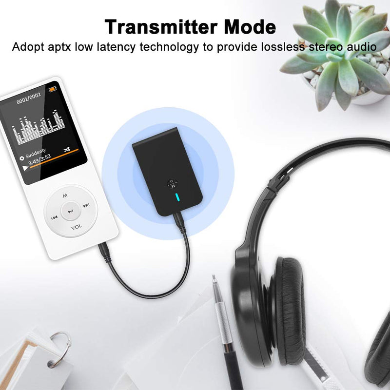 Bluetooth 5.0 Transmitter Receiver for TV, 2 in 1 Wireless Audio Adapter (Apt-X Low Latency, 8 Hours Streaming, Hands-Free Call, A2DP) with 3.5mm Jack for Music Enjoyment/Car/Home Stereo System