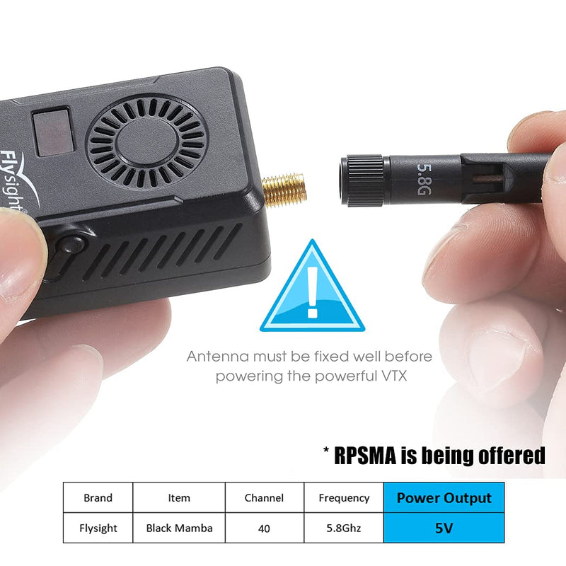 Flysight Black Mamba Audio Video Transmitter 5.8 ghz 40CH FPV Vtx for Gopro FPV Drone Video Transmitter 5V Output (RPSMA ANT 5V Out for Gopro) 5.8G Vtx fixed 5V output