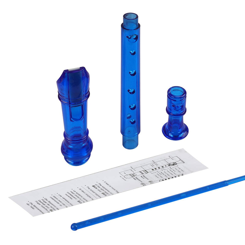 Descant Flauta Recorder Crystal Soprano Recorder 8 Hole Clarinet German Style Treble Flute C Key for Kids Children With Fingering Chart Instructions Transparent Blue