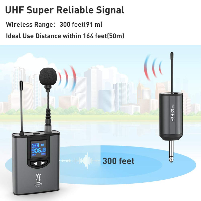 [AUSTRALIA] - UHF Wireless Headset Microphone for iPhone/Android/Camera/Computer Rechargeable Bodypack Transmitter & Receiver 1/4” Output for PA Speaker/Amp. 300ft Stand Mic/Lavalier Lapel Mic for Vlog/Record/Teach 