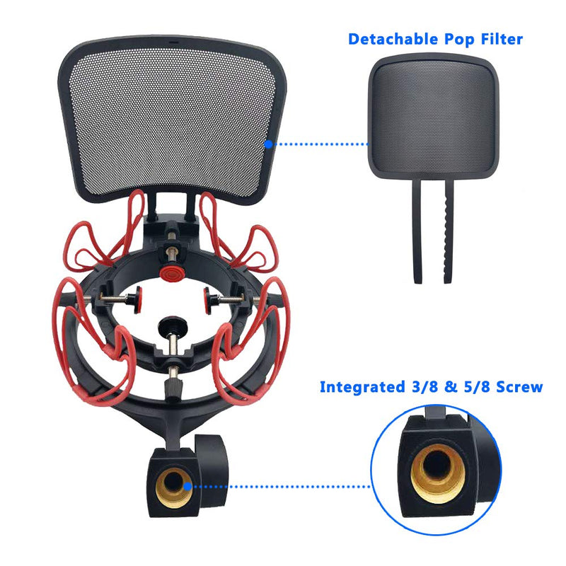 [AUSTRALIA] - Suuntok Microphone Shock mount Kit Compatible with All Microphones Size at 21-62mm,Includes Universal Mic Shock-Mount and Pop Filter (black) black 
