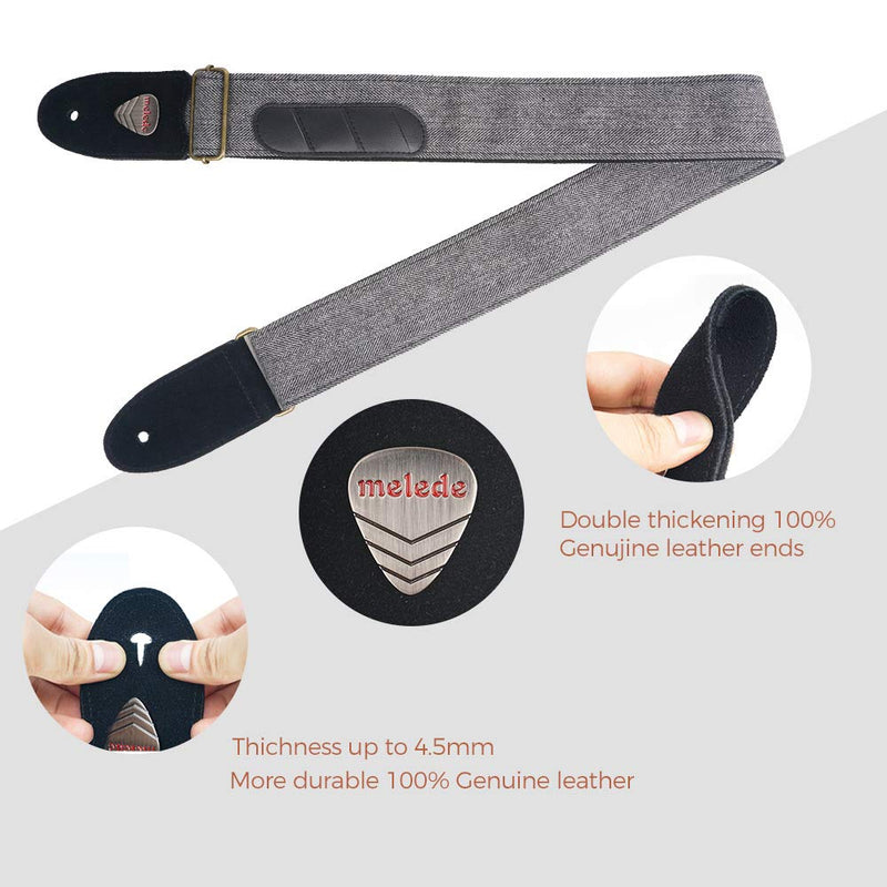 Guitar Strap with Genuine Leather Ends, Guitar Strap Button Gray