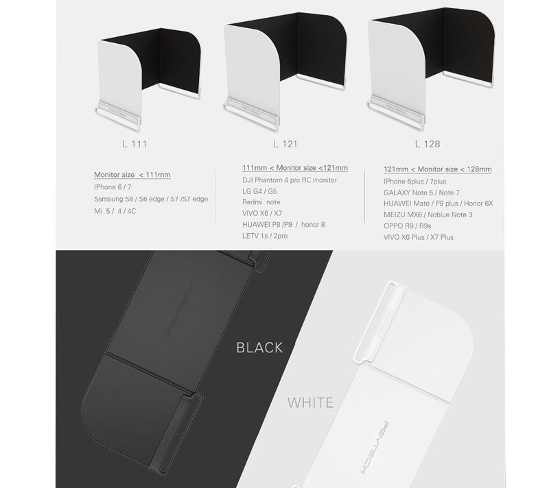 Hooshion Remote Controller Phone Monitor Sun hood Sunshade Cover Hood Smartphone Tablet iPad Sun Shade for DJI MAVIC PRO Mavic Air Inspire/PHANTOM 3 4 M600 OSMO Accessories (< 111mm, Black) < 111mm