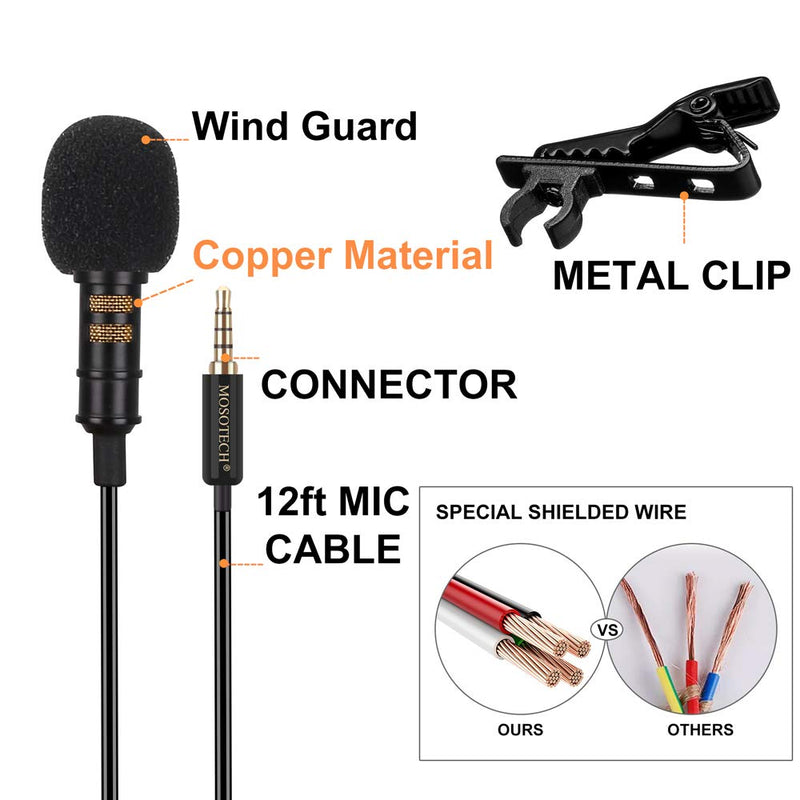 [AUSTRALIA] - Lavalier Microphone with 79" Extension Cord, Omnidirectional Condenser Lavalier MIC for Recording YouTube Interview (Suitable for iPhone/Android/Windows/Camera) 138" 