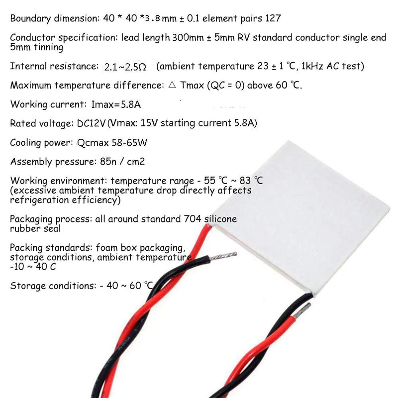 Acxico 10Pcs TEC1-12706 Semiconductor Refrigeration Tablets Heatsink Thermoelectric Cooler Cooling Peltier Plate Module 40x40MM
