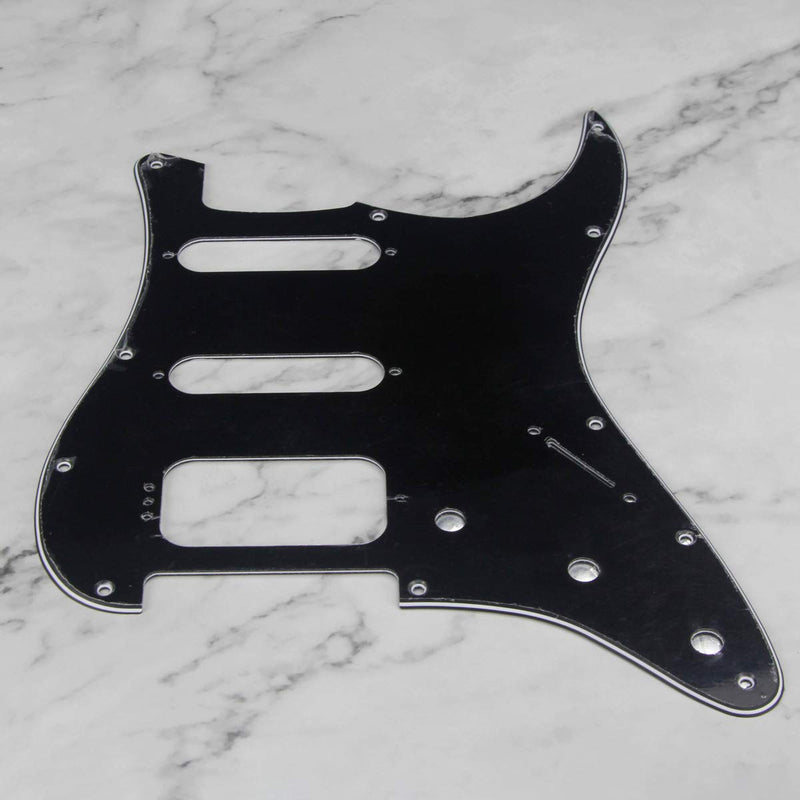 IKN 11 Hole Round Corner Strat HSS Pickguard with 4-screw Humbucking Mounting Fit American/Mexican Stratocaster Open Pickup, 3Ply Black
