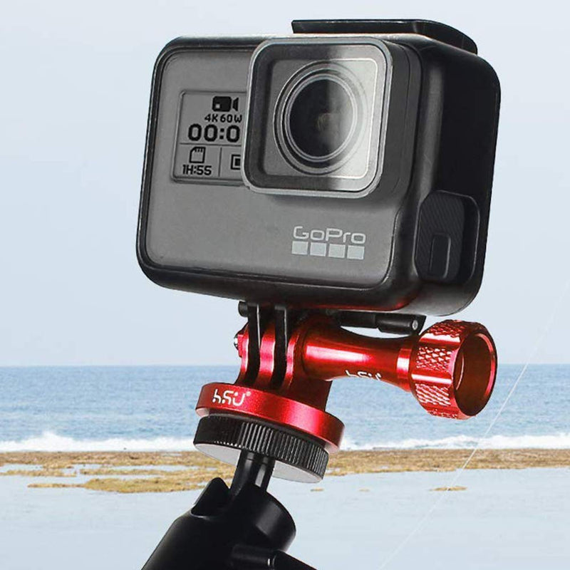 HSU Aluminum Alloy Metal GoPro Tripod/Monopod Mount with Aluminum Thumbscrew for GoPro Hero 10, 9, 8, 7, 6, 5, 4, 3+, 3, 2, 1 HD, AKASO Campark and Other Action Cameras (Red) Monopod Mount + Thumbscrew (Red)