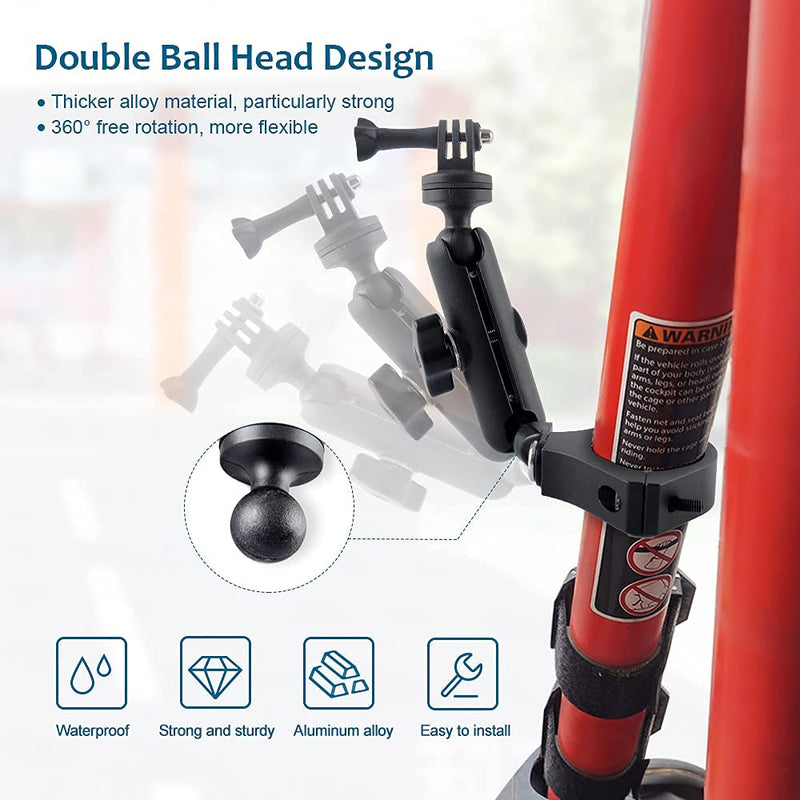UTV ATV Camera Mount Holder 360°GoPro Roll Bar Mount Accessories Action Cameras Accessory for 1.75"-2" Roll Bar and tube