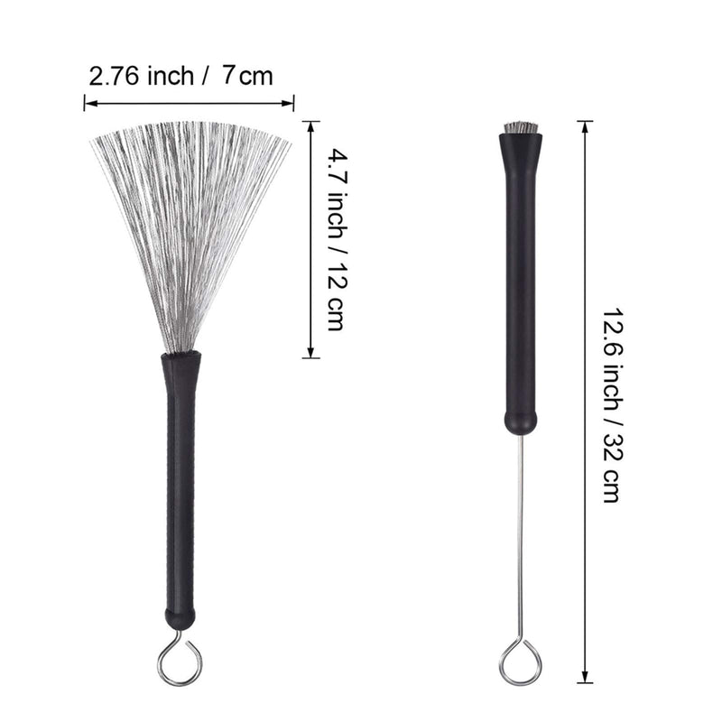 1 Pair Drum Brushes Retractable Drum Wire Brushes Drum Sticks Brushes with Comfortable Rubber Handles, Perfect Gift for Drummers, Beginners, Music Lovers, Students, Rock Band Black