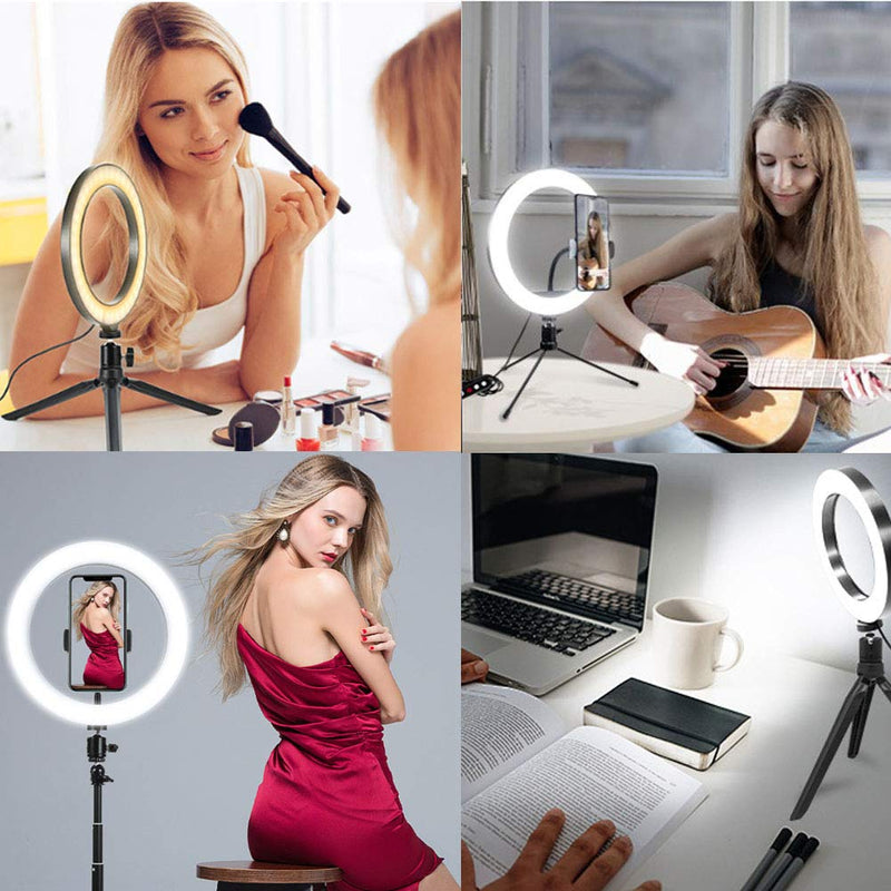 Walway 6 Inches LED Selfie Ring Light with Hot Shoe Adapter for Live Stream/ Makeup/ YouTube Video/ Photography, 3 Light Modes
