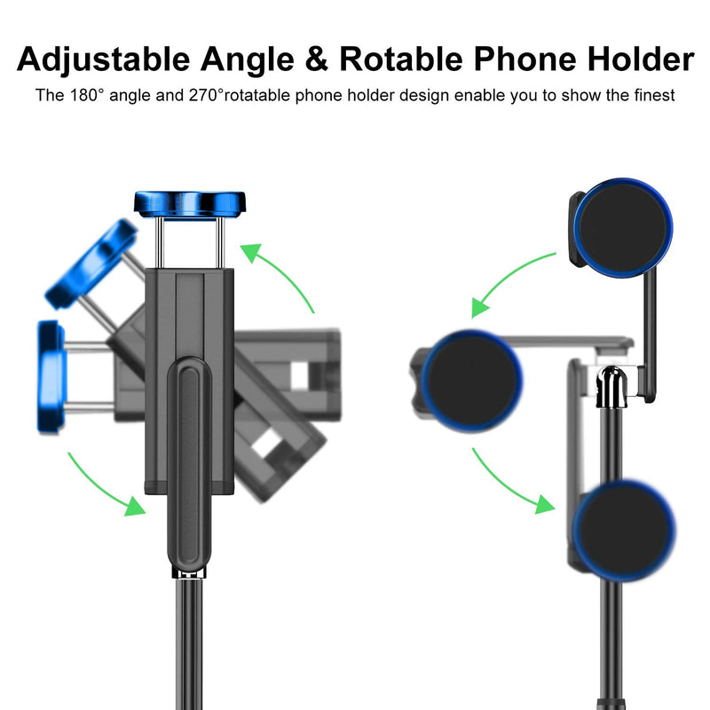 ATUMTEK Bluetooth Selfie Stick Tripod, Extendable 3 in 1 Aluminum Selfie Stick with Wireless Remote and Tripod Stand 270 Rotation for iPhone 13/12/11 Pro/XS Max/XS/XR/X, Samsung and Smartphone Blue