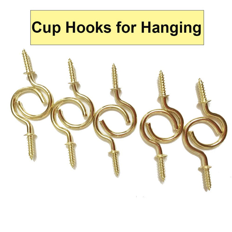 XeeDoo Cup Hooks for Hanging,10 Pack 2 inch Metal Screw in Ceiling Hooks Heavy Duty Brass Plated Hooks Holders for Outdoor Indoor,Gold