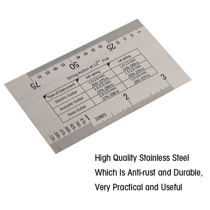 Guitar String Gauge, Stainless Steel Guitar String Action Ruler Double Sided Guitar Gauge Measuring Tools with Fret Protectors Set