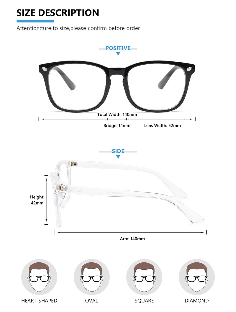livho 2 Pack Blue Light Blocking Glasses, Computer Reading/Gaming/TV/Phones Glasses for Women Men,Anti Eyestrain & UV Glare (Light Blcak+Clear) *B1 Light Blcak+clear