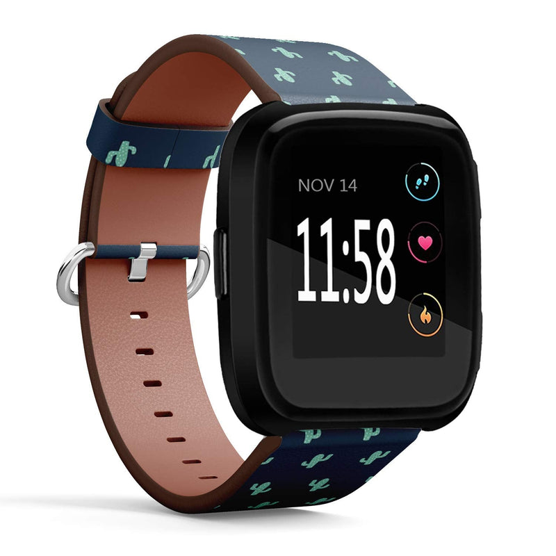 Compatible with Fitbit Versa/Versa 2 / Versa LITE/Leather Watch Wrist Band Strap Bracelet with Quick-Release Pins (Cute Cactus Mexican)