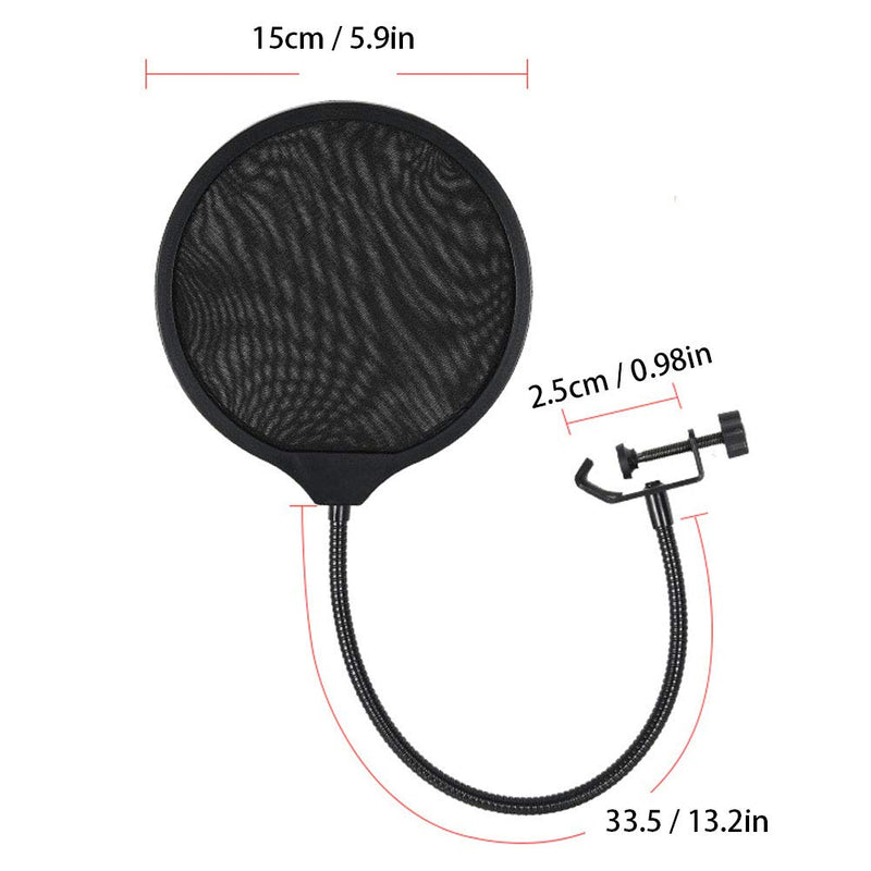 Microphone Filter Shield, Professional Microphone Filter, Adjustable Microphone Filter, Microphone Filter Swivel, Double Layer Sound Shield Guard With 360°Gooseneck and Adjustable Clamp Arm (Black)