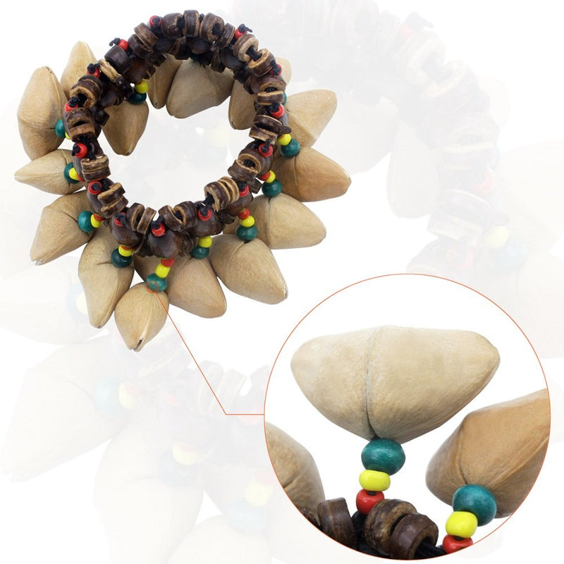 Mowind 2PCS African Tribal Style Nuts Shell Bracelet Dora Nut Handbell Percussion Accessories