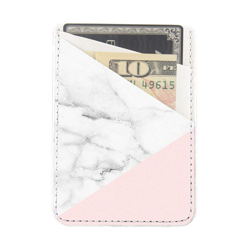 Obbii Baby Pink Marble PU Leather Card Holder for Back of Phone with 3M Adhesive Stick-on Credit Card Wallet Pockets for iPhone and Android Smartphones 红色