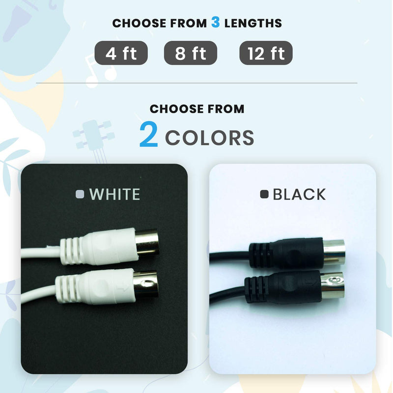 VARA 4 ft Black 5-Pin DIN to 5-Pin DIN MIDI Cable Compatible with Synthesizers, Electric Drums, Keyboards, Home Studio