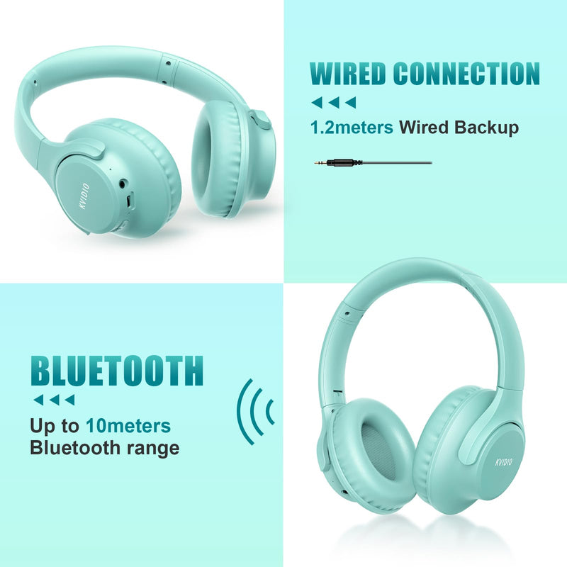 KVIDIO [Updated] Bluetooth Headphones Over Ear, 65 Hours Playtime Wireless Headphones with Microphone,Foldable Lightweight Headset with Deep Bass,HiFi Stereo Sound for Travel Work Cellphone (Green) Green