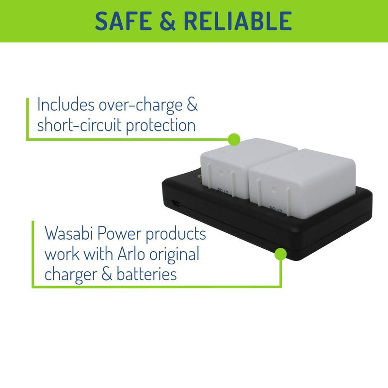 Wasabi Power Battery (2-Pack) and Dual Charger Arlo Pro 3, Ultra (VMA5400 & VMA5400C)