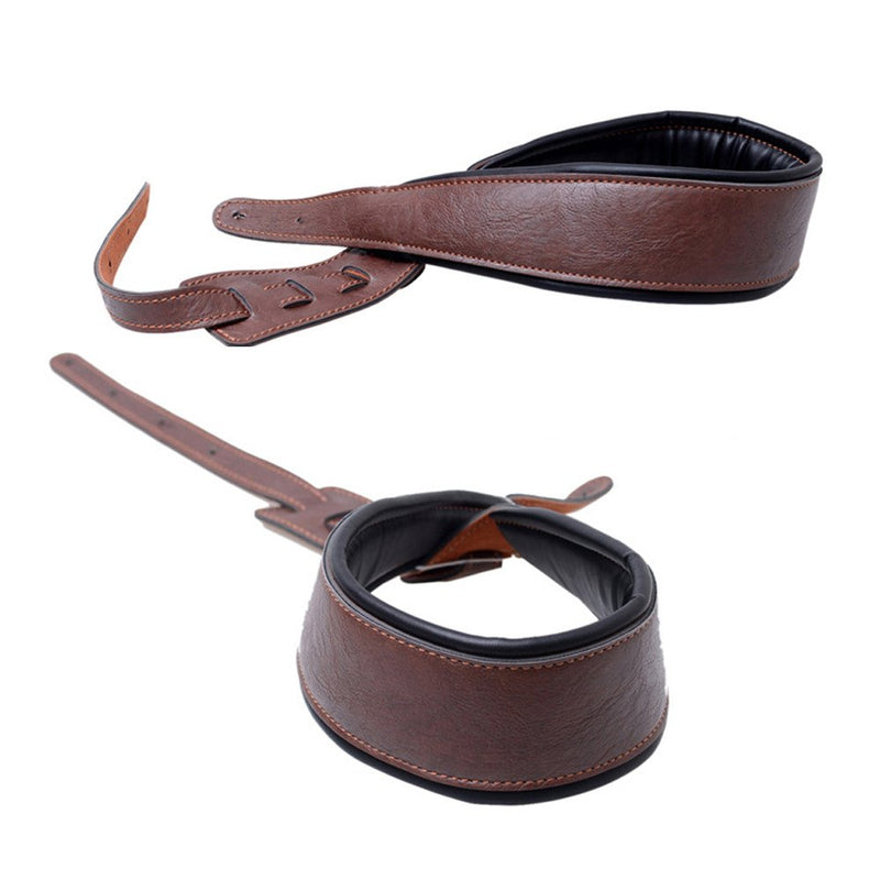 Guitar Strap,Soft Leather Guitar Strap&Bass Strap with 3.5" Wide Adjustable Length from 40" to 60" Packed with 2 Picks (Brown) Brown