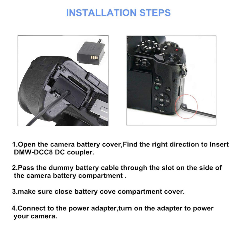 Kimaru DMW-AC10 DMW-DCC8 DC Coupler DMW-BLC12 Dummy Battery AC Power Adapter Kit for Panasonic Lumix DMC-GH2 G5 G6 G7 G80 G81 G85 G5X GX8 FZ300 FZ1000 FZ2500 DC-G90 G95 G99 Cameras.