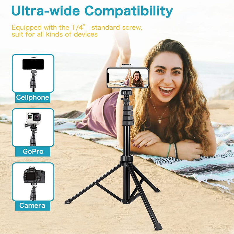 62" Phone Tripod Accessory Kits, Aureday Camera & Cell Phone Tripod Stand with Wireless Remote and Universal Tripod Head Mount, Perfect for Selfies/Video Recording/Vlogging/Live Streaming