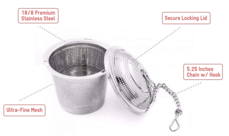 2 Pack Ultra Fine Loose Leaf Tea Ball Infuser Strainer Steeper, Including Tea Scoop, Drip Trays, Long Chain Handle for Easy Brewing All Fine Teas, Spices and Seasonings. Classic (Set of 2)