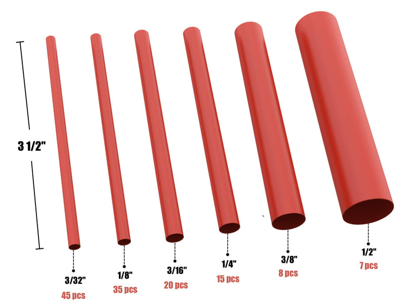 130 PC. Dual Wall Adhesive Marine Heat Shrink Kit - 3:1 Shrink Ratio - Red 3.5 Inch - Assortment - Red