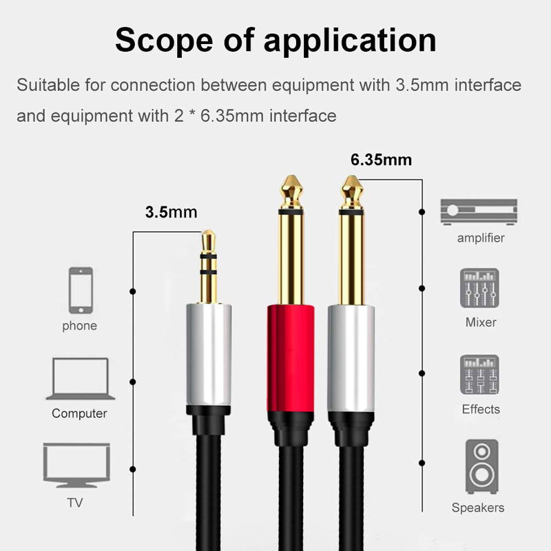 Yeung Qee Gold Plated 3.5mm 1/8" TRS to Dual 6.35mm 1/4" TS Mono Stereo Y-Cable Splitter Cord for Amplifiers,Multimedia Speakers and Home Stereo Systems 3.5mm to 2 6.35mm 15ft/5m Black