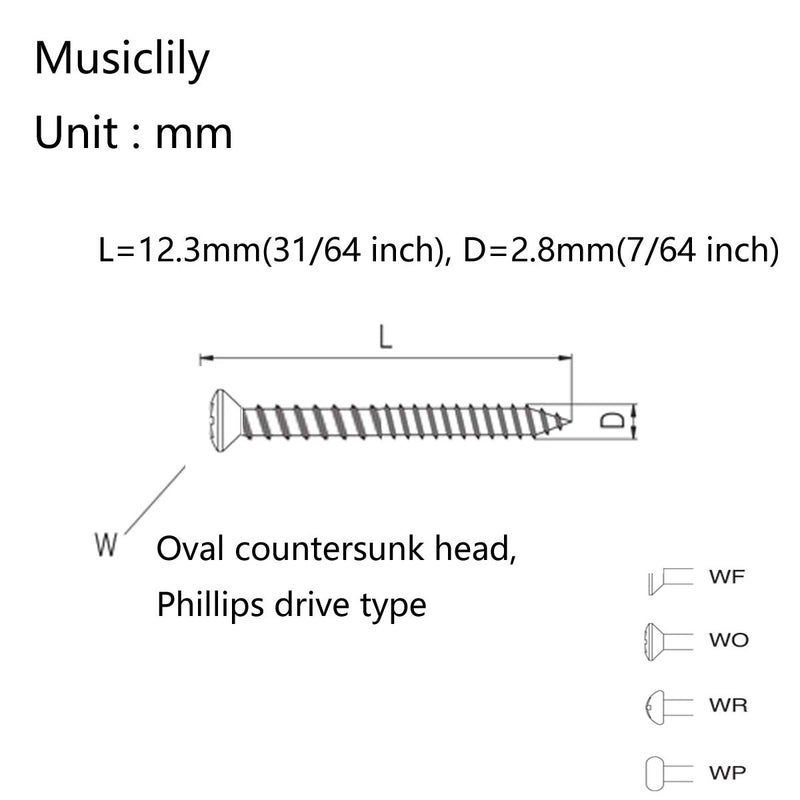 Musiclily Ultra 2.8x12.3mm Stainless Steel Pickguard Mounting Screws for Fender Stratocaster Telecaster Electric Guitar or Bass,Gold(Set of 50) Gold