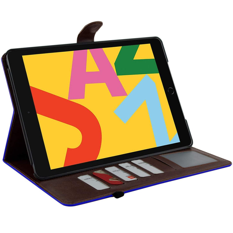 iPad 9.7 case, Fits 5th 6th Gen iPad, PU Leather Folio Portfolio Canvas Protective Case Cover, Slim, Lightweight with Card/ID Slots for Apple iPad 5th(2017) / 6th(2018) Generation (Dark Blue) Dark Blue