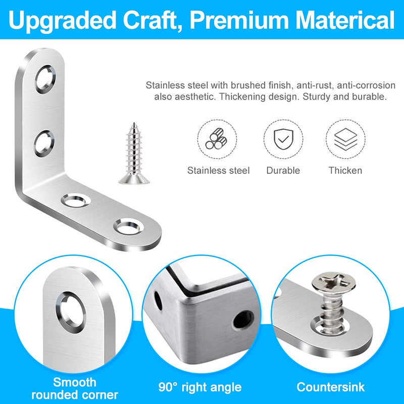 18PCS L Bracket Corner Brace, Stainless Steel Corner Bracket, 90 Degree Right Angle Bracket, Metal L Brackets for Wood Shelves Furniture Cabinet with 72PCS Screws (40mmx40mm) 40 mm Silver