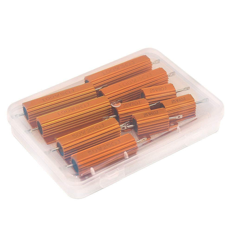 Eiechip Set of 10 Power Resistor, Aluminum Shell Resistors, 25W 6 Ohm/8 Ohm, 50W 25 Ohm, 100W 8 Ohm/3 Ohm Watt Shell Power Aluminum Housed Case Wirewound Resistor for Nest Hello Doorbell