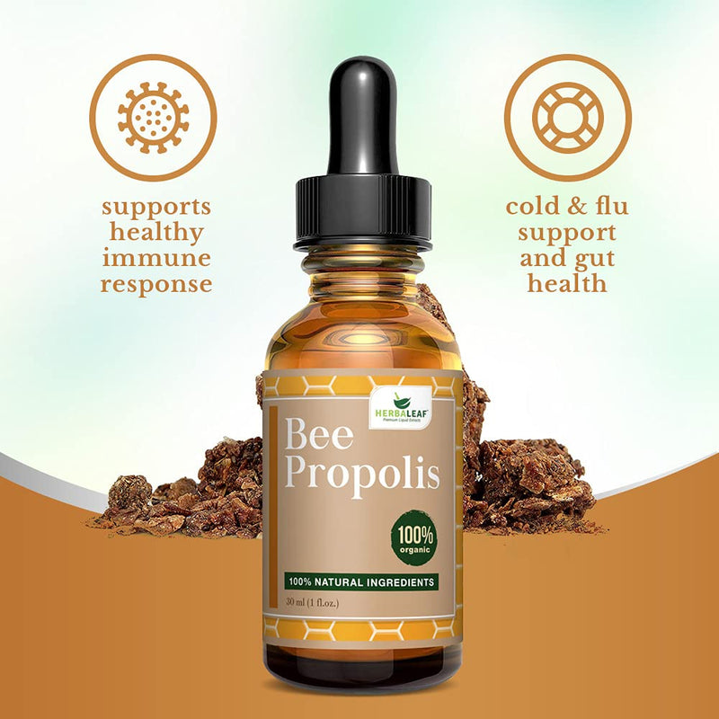 HerbaLeaf Pure Bee Propolis Extract for Immune Support & Sore Throat Relief. (1 Fl Oz)