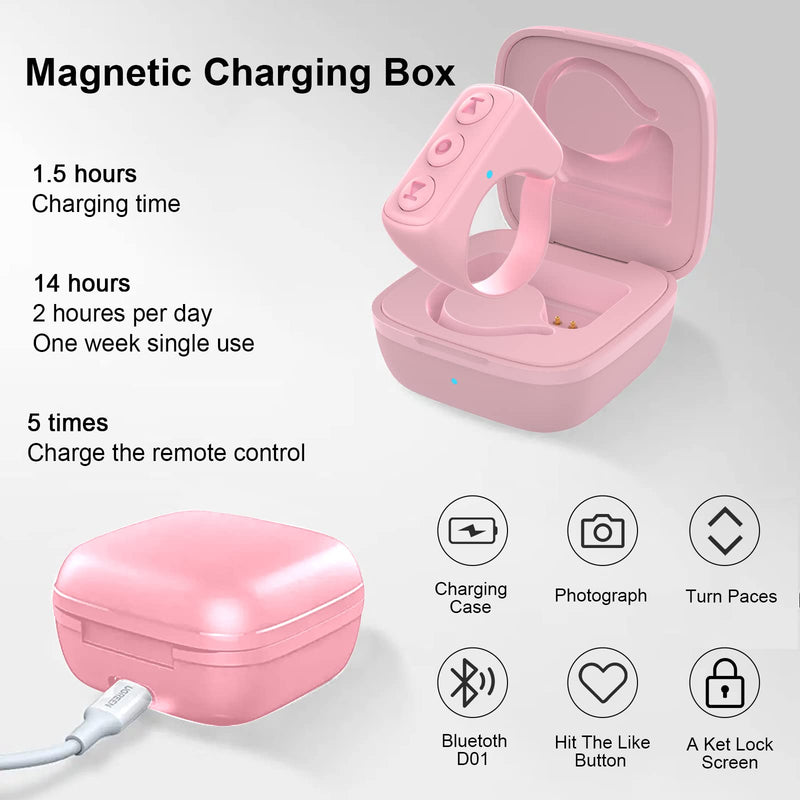 TIK Tok Bluetooth Remote Control Page Turner for iPhone Android Ipad Cell Phone Camera Remote Shutter Selfie Button, Bluetooth Ring (Pink) Pink