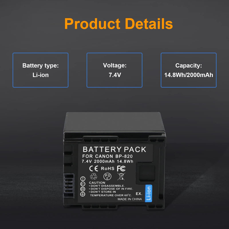 ZTHY BP-820 Battery Compatible with Canon VIXIA HF G60 HF G50 XA40 XA45 XA50 XA55 GX10 HFG21 HFG30 HFG40 HFS20 HFM300 HFM301 HFM40 HFM41 HFM400 XA10 XA11 XA15 XA20 XA25 XA30 XA35 XF400 XF405 Camcorder