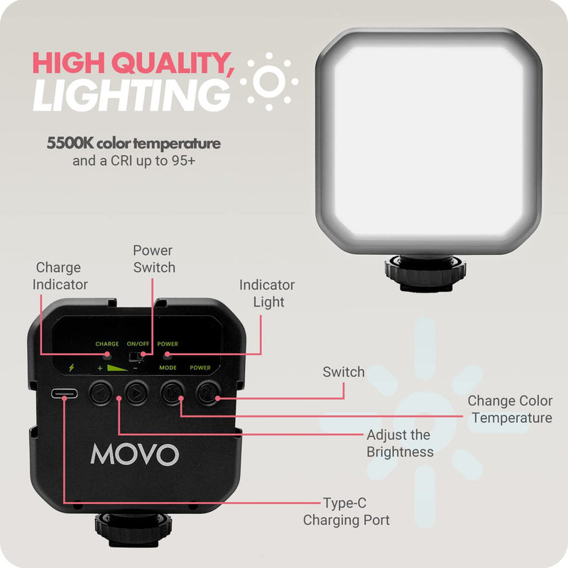 Movo Content Creator Video Kit with VXR10 Shotgun Condenser Video Microphone and Mini LED Video Light - Compact Mic and Light for Cameras and Smartphone Video