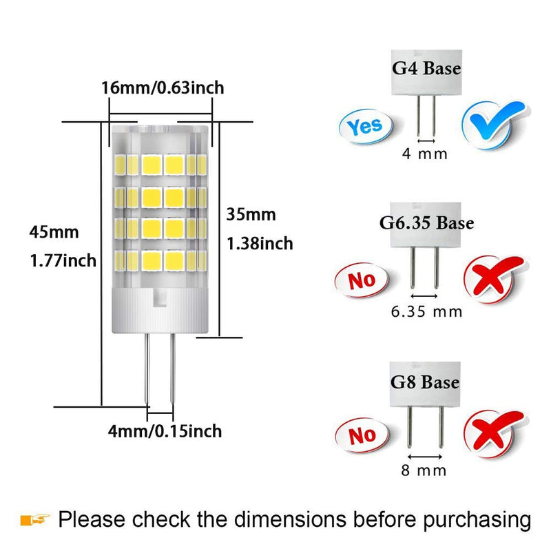G4 LED Bulb 5 Watt Equivalent to G4 Halogen Bulb 40W, T3 JC Type Bi-Pin G4 Base, AC/DC 12V Daylight White 6000K, Not-Dimmable (6 Pack)