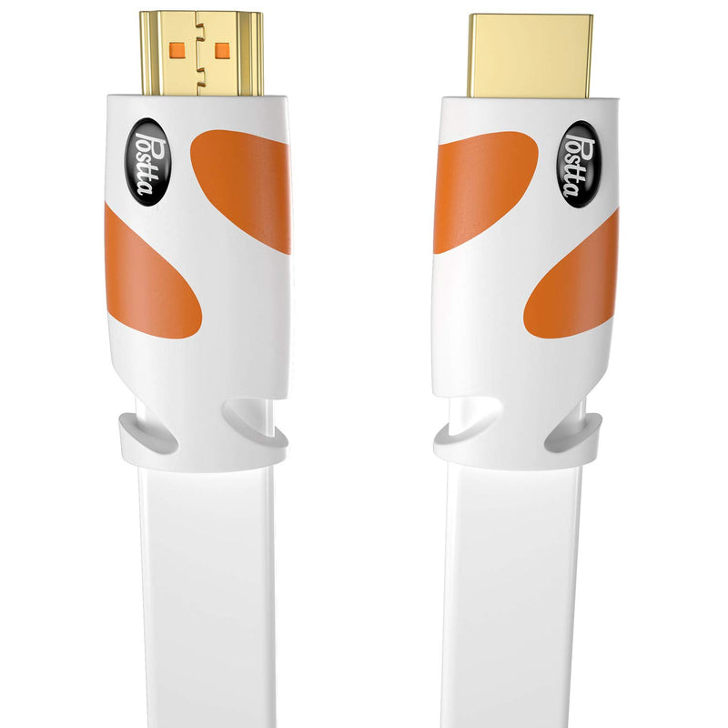 Flat HDMI Cable 25 Feet Postta 4K HDMI2.0 Cable Support 4K(2160P),3D,1080P,Ethernet,Audio Return(White-Orange) 25FT Orange